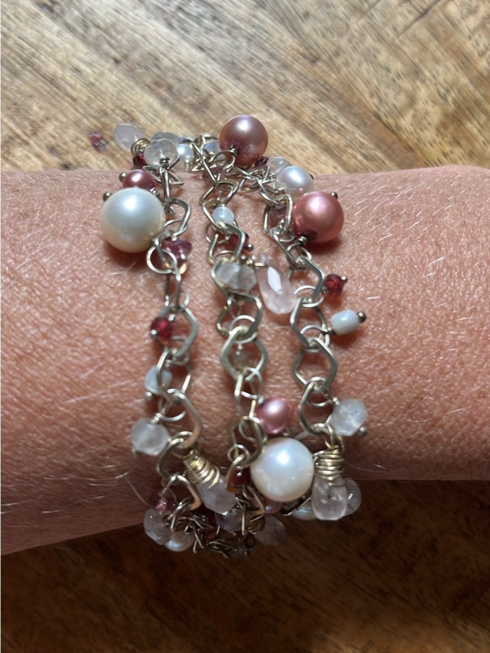 Multi-Strand Pearl and Gemstone Charm Bracelet